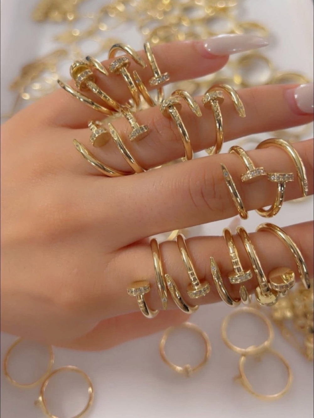 14k Gold Nail-Style Spiral Ring with Pavé Accents - Women Jewelry